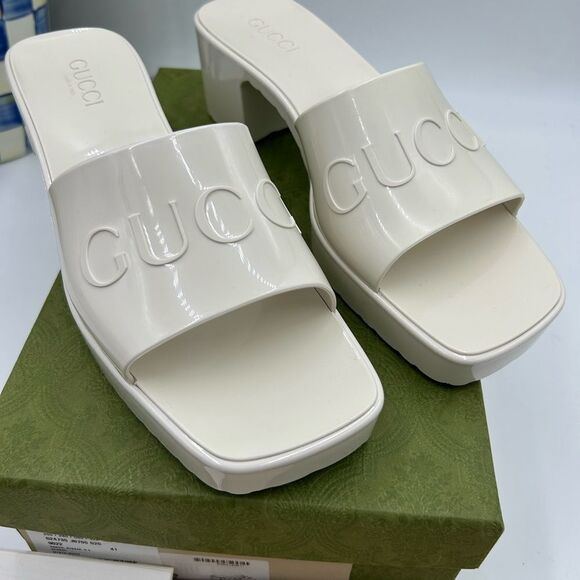 Women’s Gucci, rubber block, low heel slides, size 41 made in Italy - Picture 2 of 11